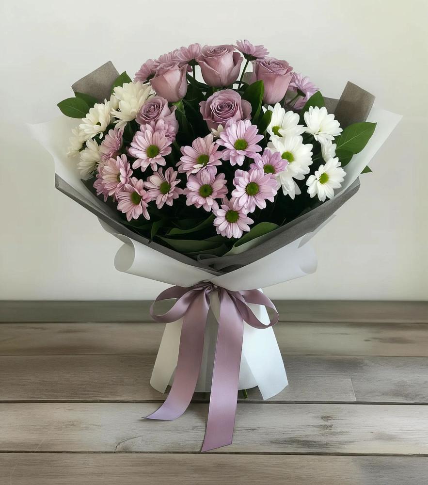 Букет цветов из: Хризантемы и Розы в Шатск Тульская область