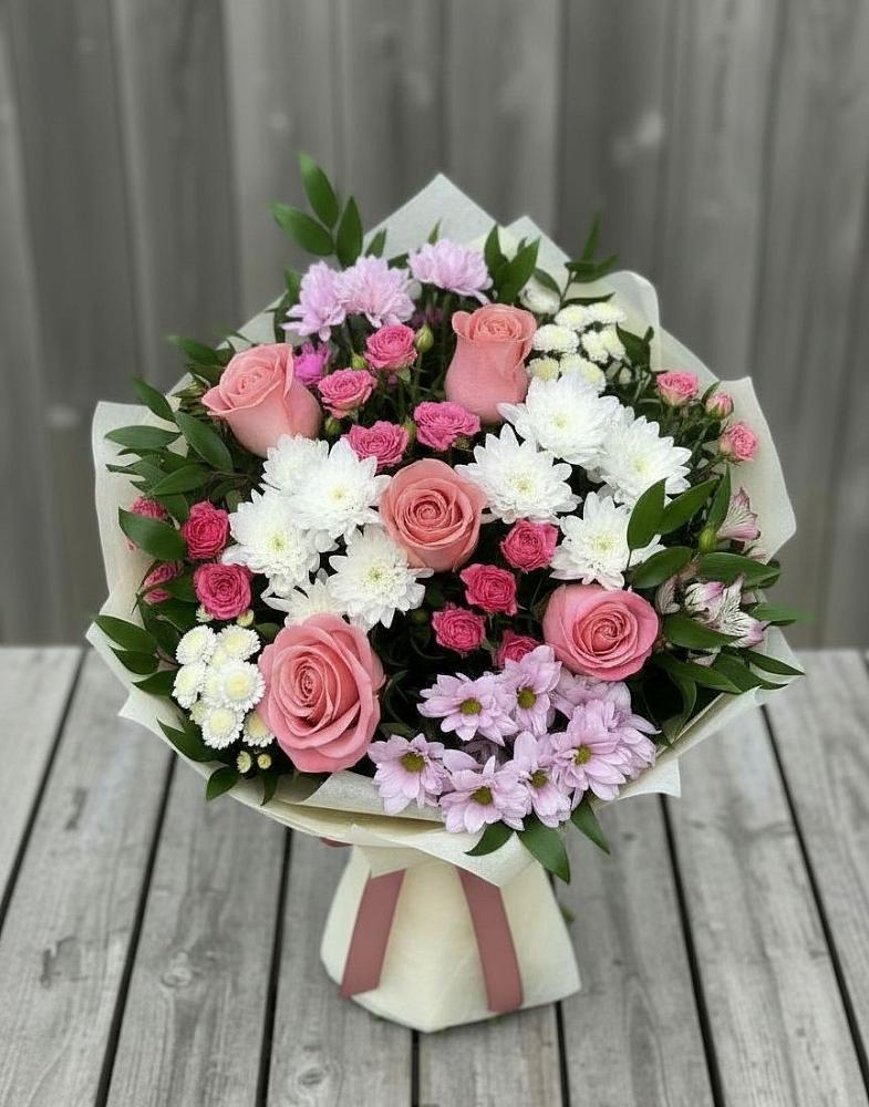 Букет цветов из: Альстромерии, Гвоздики, Розы и Хризантемы в Шатск Тульская область