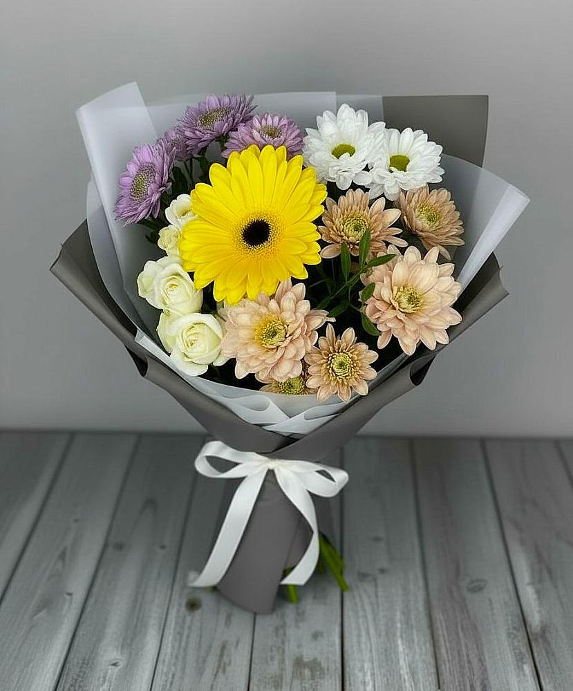 Букет цветов из: Розы, Герберы и Хризантемы в Шатск Тульская область
