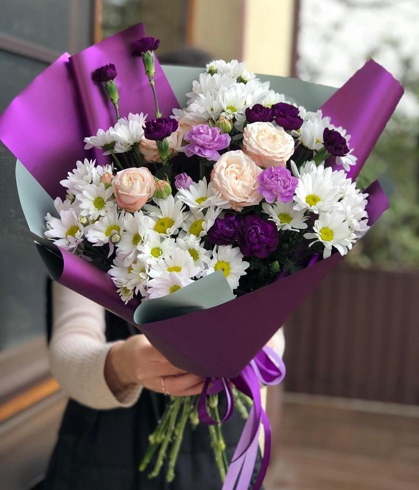 Букет цветов из: Хризантемы, Гвоздики и Розы в Шатск Тульская область