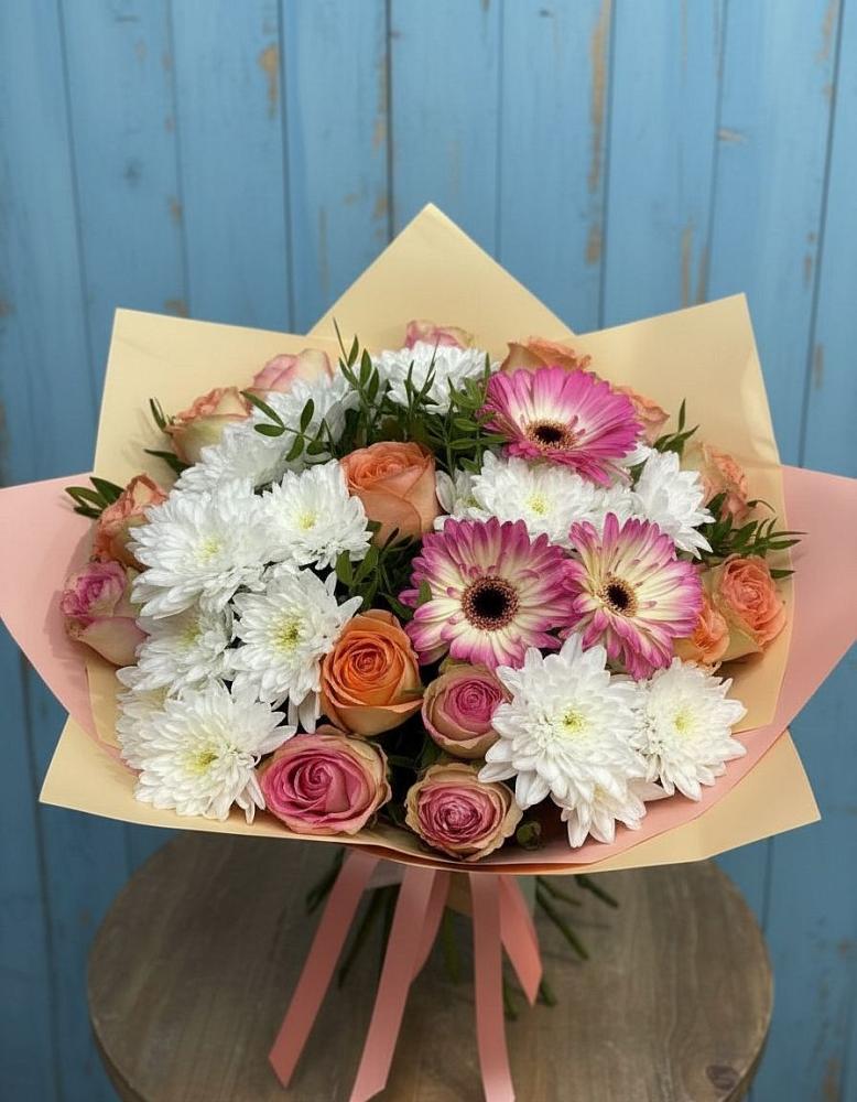 Букет цветов из: Розы, Герберы и Хризантемы в Шатск Тульская область