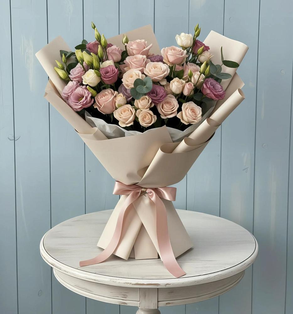 Букет цветов из: Розы и Лизиантусы в Шатск Тульская область