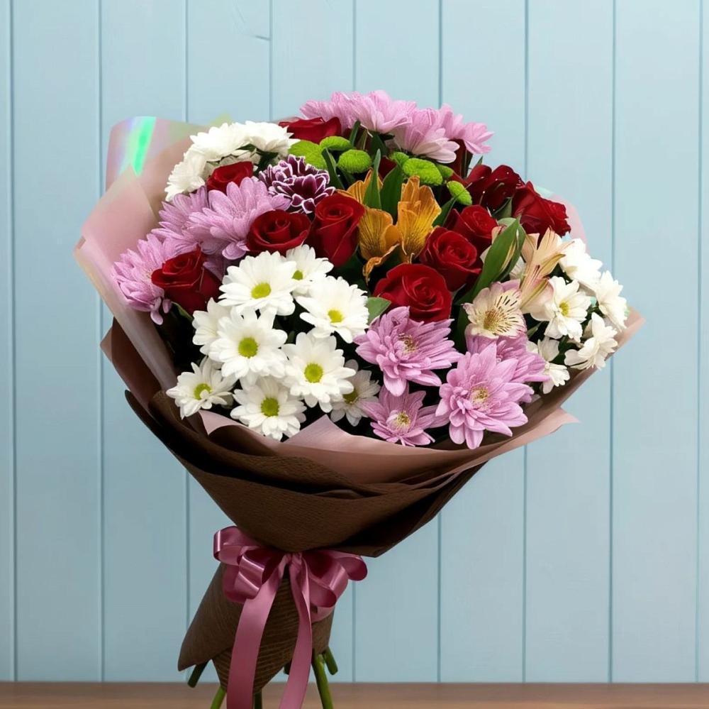 Букет цветов из: Розы, Хризантемы и Альстромерии в Шатск Тульская область