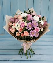 Букет цветов из:  Хризантемы, Розы и Альстромерии в Шатск Тульская область