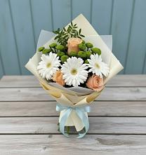 Букет цветов из:  Герберы, Розы и Хризантемы в Шатск Тульская область